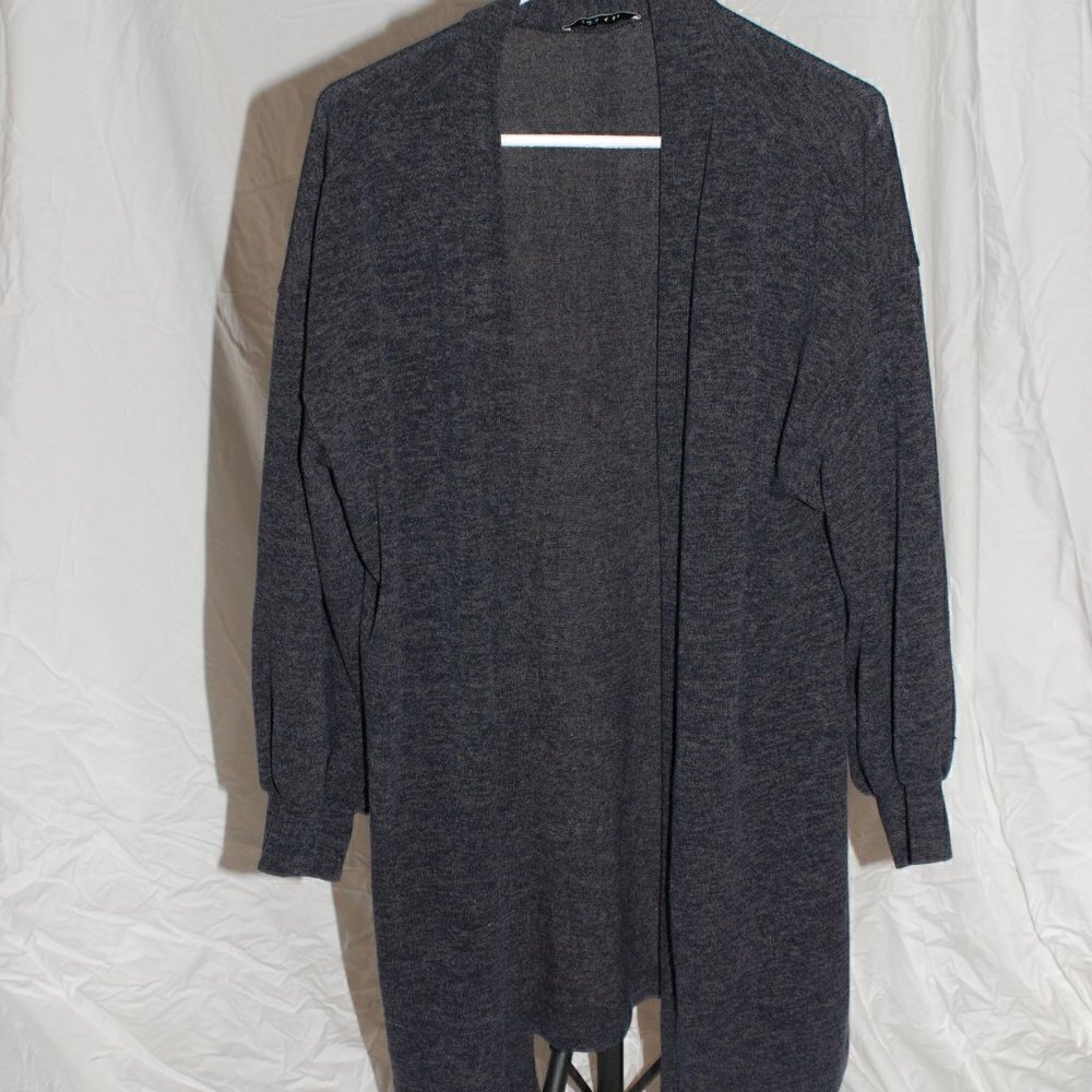 Pop Kiss Womens 1XL Plus size Cardigan Open Front Dark Gray EUC Office Fall